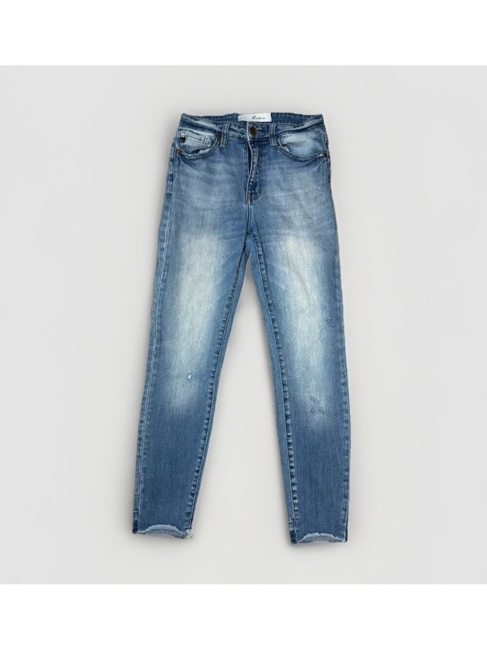 Kancan Jeans Women’s 26/5 Lightly Distressed Raw Hem Ankle Skinny Light Wash